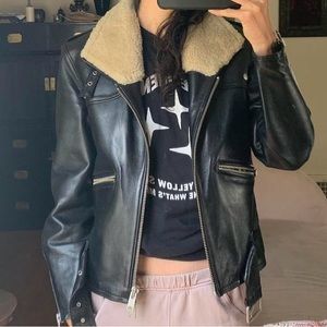 Brand new. AllSaints leather w/fur motto jacket